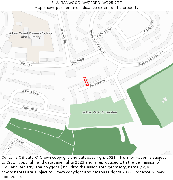 7, ALBANWOOD, WATFORD, WD25 7BZ: Location map and indicative extent of plot