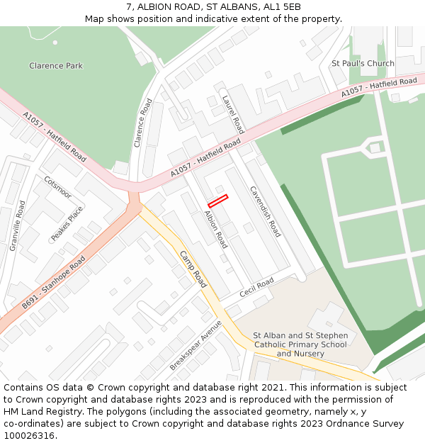 7, ALBION ROAD, ST ALBANS, AL1 5EB: Location map and indicative extent of plot