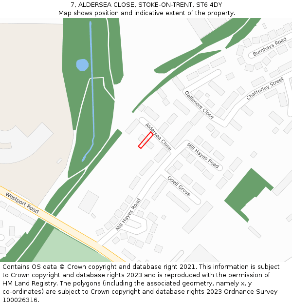 7, ALDERSEA CLOSE, STOKE-ON-TRENT, ST6 4DY: Location map and indicative extent of plot