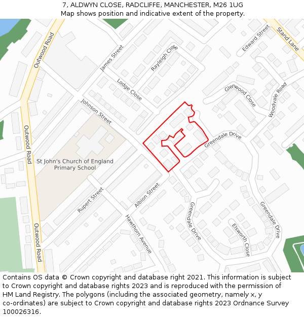 7, ALDWYN CLOSE, RADCLIFFE, MANCHESTER, M26 1UG: Location map and indicative extent of plot