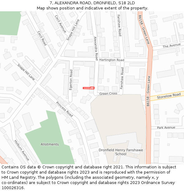 7, ALEXANDRA ROAD, DRONFIELD, S18 2LD: Location map and indicative extent of plot