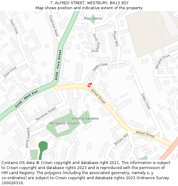 7, ALFRED STREET, WESTBURY, BA13 3DY: Location map and indicative extent of plot