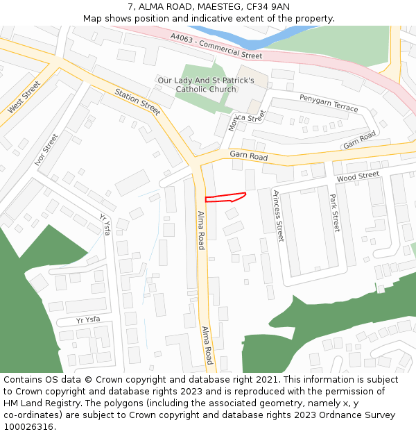 7, ALMA ROAD, MAESTEG, CF34 9AN: Location map and indicative extent of plot