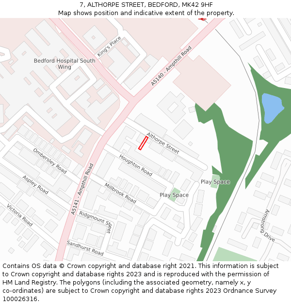 7, ALTHORPE STREET, BEDFORD, MK42 9HF: Location map and indicative extent of plot