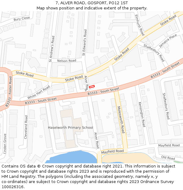 7, ALVER ROAD, GOSPORT, PO12 1ST: Location map and indicative extent of plot