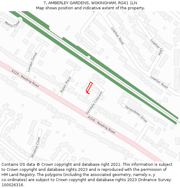 7, AMBERLEY GARDENS, WOKINGHAM, RG41 1LN: Location map and indicative extent of plot