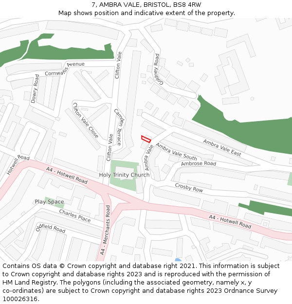 7, AMBRA VALE, BRISTOL, BS8 4RW: Location map and indicative extent of plot