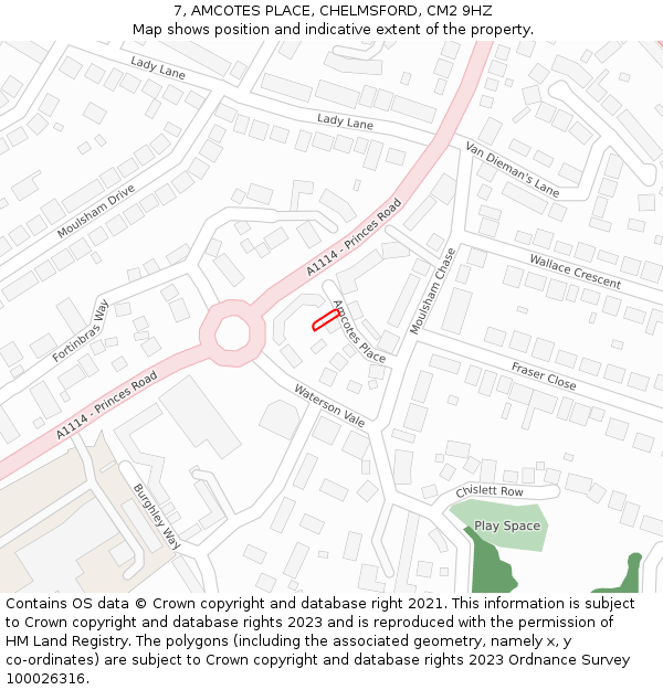 7, AMCOTES PLACE, CHELMSFORD, CM2 9HZ: Location map and indicative extent of plot