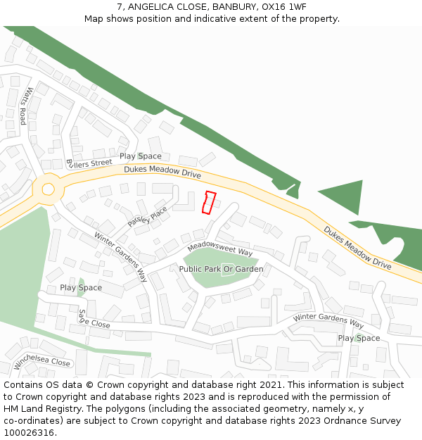 7, ANGELICA CLOSE, BANBURY, OX16 1WF: Location map and indicative extent of plot