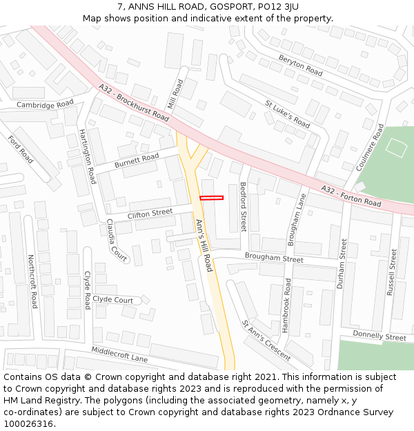 7, ANNS HILL ROAD, GOSPORT, PO12 3JU: Location map and indicative extent of plot