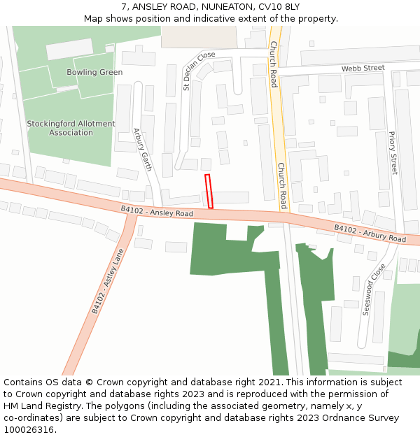 7, ANSLEY ROAD, NUNEATON, CV10 8LY: Location map and indicative extent of plot