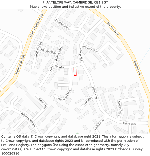 7, ANTELOPE WAY, CAMBRIDGE, CB1 9GT: Location map and indicative extent of plot