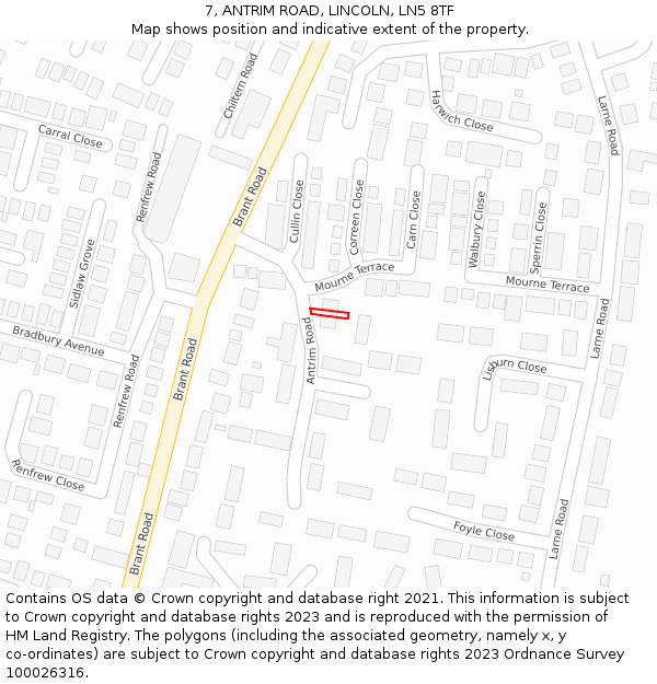 7, ANTRIM ROAD, LINCOLN, LN5 8TF: Location map and indicative extent of plot
