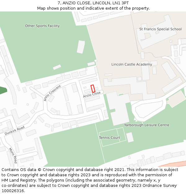 7, ANZIO CLOSE, LINCOLN, LN1 3PT: Location map and indicative extent of plot
