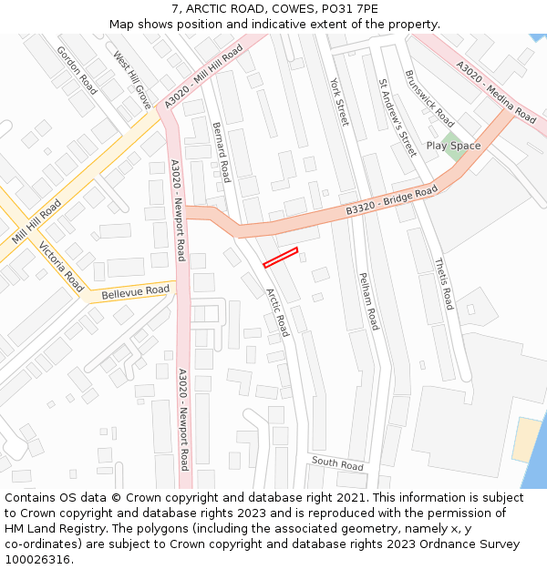7, ARCTIC ROAD, COWES, PO31 7PE: Location map and indicative extent of plot