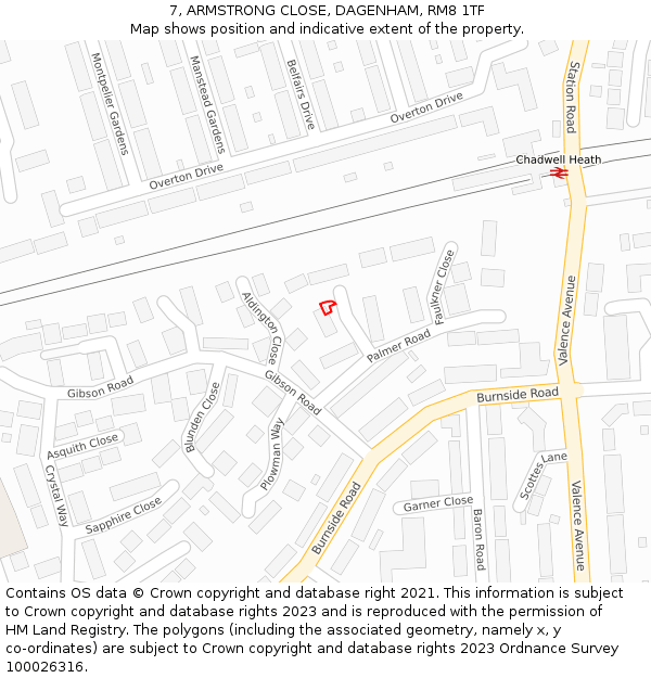 7, ARMSTRONG CLOSE, DAGENHAM, RM8 1TF: Location map and indicative extent of plot