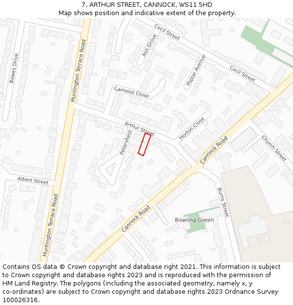7, ARTHUR STREET, CANNOCK, WS11 5HD: Location map and indicative extent of plot