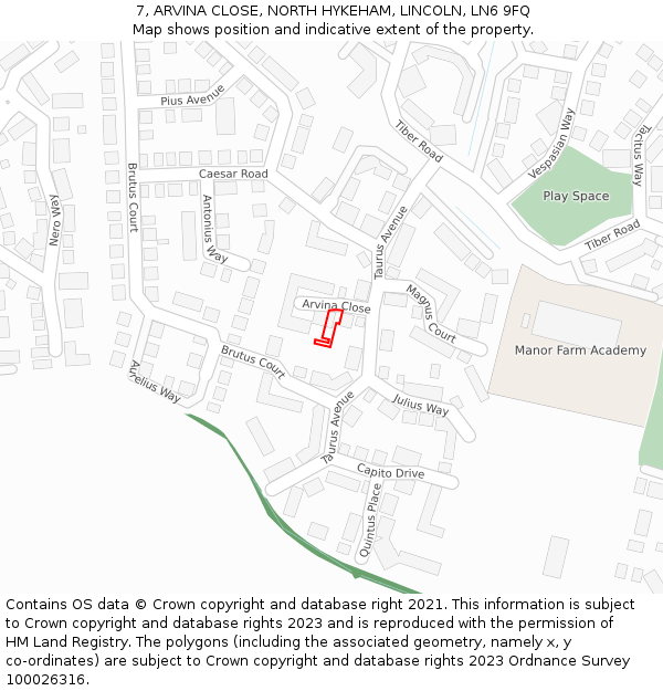 7, ARVINA CLOSE, NORTH HYKEHAM, LINCOLN, LN6 9FQ: Location map and indicative extent of plot