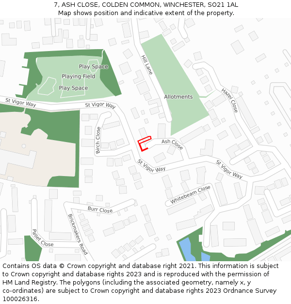 7, ASH CLOSE, COLDEN COMMON, WINCHESTER, SO21 1AL: Location map and indicative extent of plot