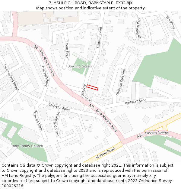 7, ASHLEIGH ROAD, BARNSTAPLE, EX32 8JX: Location map and indicative extent of plot