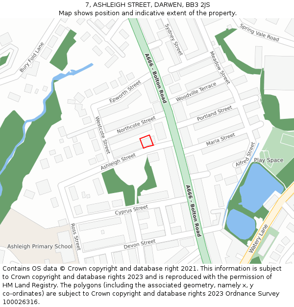 7, ASHLEIGH STREET, DARWEN, BB3 2JS: Location map and indicative extent of plot