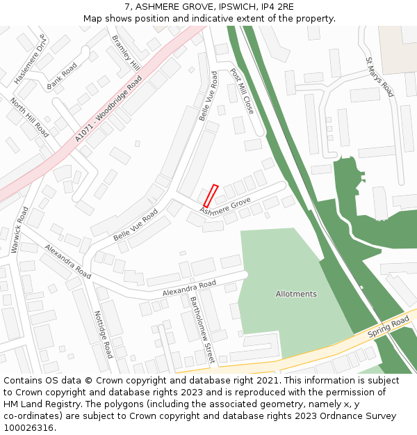 7, ASHMERE GROVE, IPSWICH, IP4 2RE: Location map and indicative extent of plot