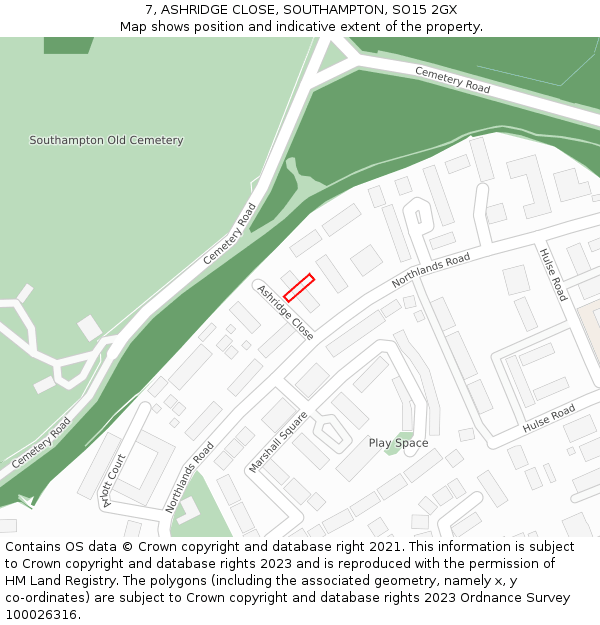 7, ASHRIDGE CLOSE, SOUTHAMPTON, SO15 2GX: Location map and indicative extent of plot