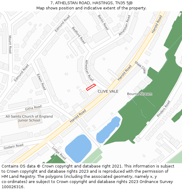 7, ATHELSTAN ROAD, HASTINGS, TN35 5JB: Location map and indicative extent of plot