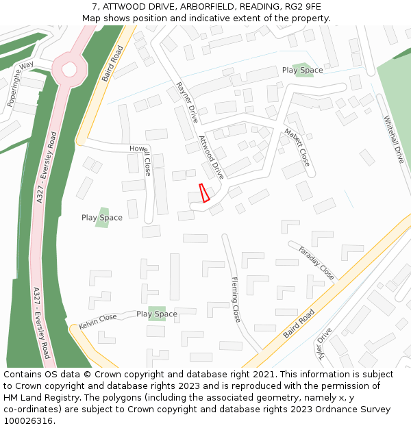 7, ATTWOOD DRIVE, ARBORFIELD, READING, RG2 9FE: Location map and indicative extent of plot