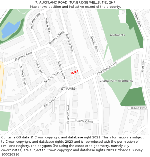 7, AUCKLAND ROAD, TUNBRIDGE WELLS, TN1 2HP: Location map and indicative extent of plot