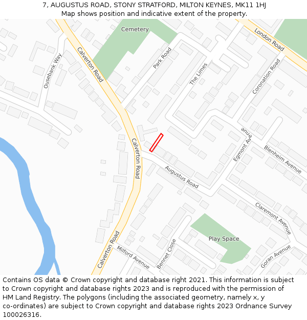 7, AUGUSTUS ROAD, STONY STRATFORD, MILTON KEYNES, MK11 1HJ: Location map and indicative extent of plot