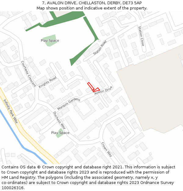 7, AVALON DRIVE, CHELLASTON, DERBY, DE73 5AP: Location map and indicative extent of plot