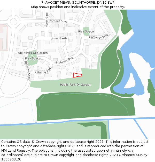 7, AVOCET MEWS, SCUNTHORPE, DN16 3WP: Location map and indicative extent of plot