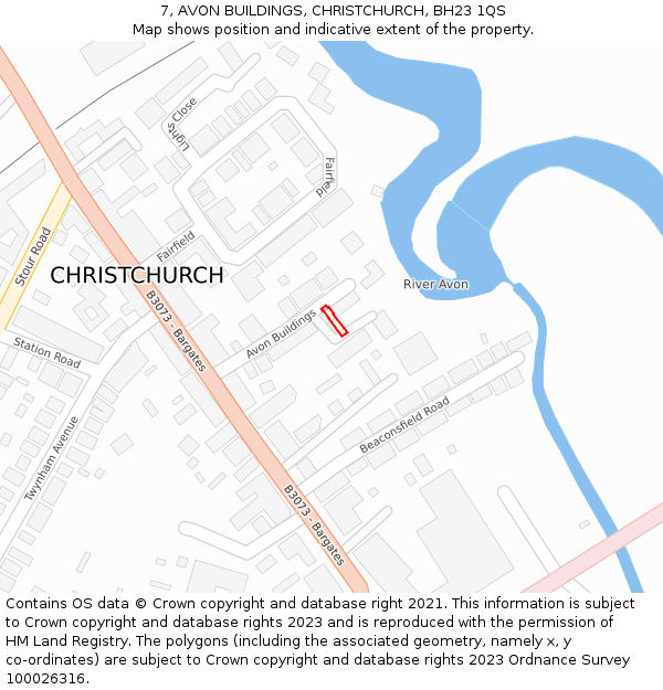 7, AVON BUILDINGS, CHRISTCHURCH, BH23 1QS: Location map and indicative extent of plot