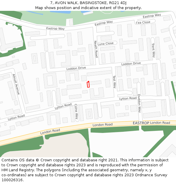 7, AVON WALK, BASINGSTOKE, RG21 4DJ: Location map and indicative extent of plot