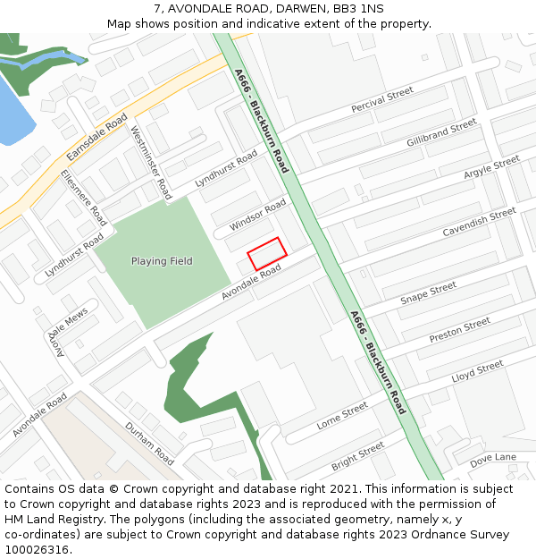 7, AVONDALE ROAD, DARWEN, BB3 1NS: Location map and indicative extent of plot