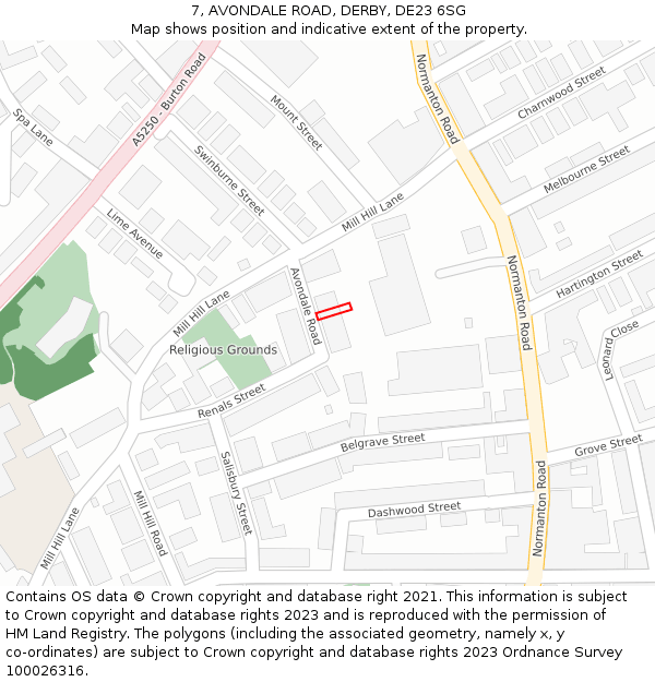 7, AVONDALE ROAD, DERBY, DE23 6SG: Location map and indicative extent of plot