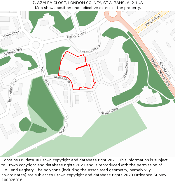 7, AZALEA CLOSE, LONDON COLNEY, ST ALBANS, AL2 1UA: Location map and indicative extent of plot