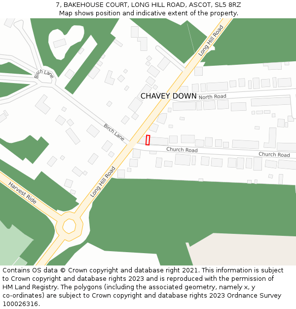 7, BAKEHOUSE COURT, LONG HILL ROAD, ASCOT, SL5 8RZ: Location map and indicative extent of plot