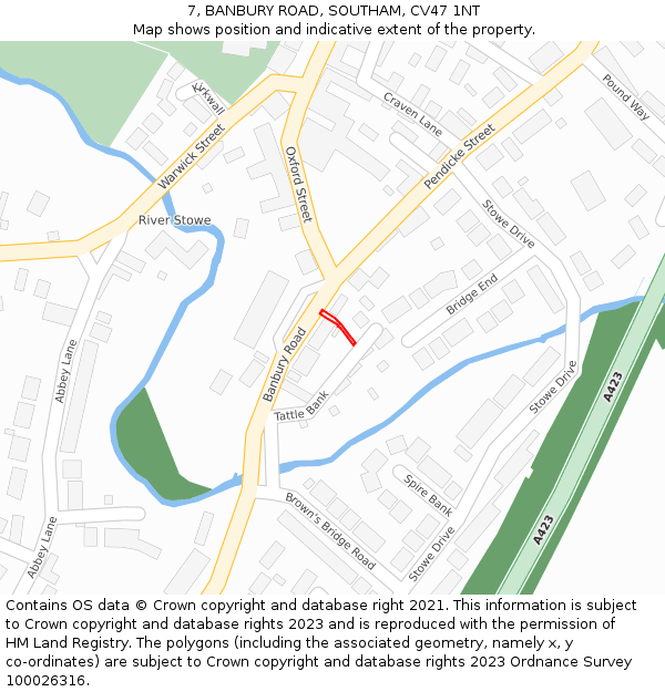 7, BANBURY ROAD, SOUTHAM, CV47 1NT: Location map and indicative extent of plot