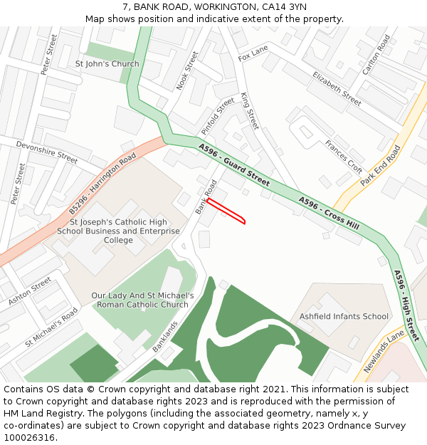 7, BANK ROAD, WORKINGTON, CA14 3YN: Location map and indicative extent of plot