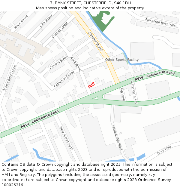7, BANK STREET, CHESTERFIELD, S40 1BH: Location map and indicative extent of plot