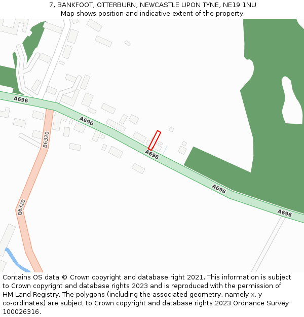 7, BANKFOOT, OTTERBURN, NEWCASTLE UPON TYNE, NE19 1NU: Location map and indicative extent of plot