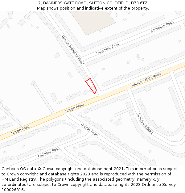 7, BANNERS GATE ROAD, SUTTON COLDFIELD, B73 6TZ: Location map and indicative extent of plot