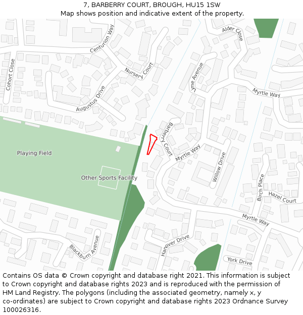 7, BARBERRY COURT, BROUGH, HU15 1SW: Location map and indicative extent of plot