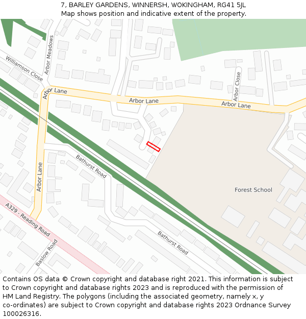 7, BARLEY GARDENS, WINNERSH, WOKINGHAM, RG41 5JL: Location map and indicative extent of plot