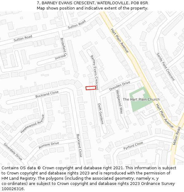 7, BARNEY EVANS CRESCENT, WATERLOOVILLE, PO8 8SR: Location map and indicative extent of plot