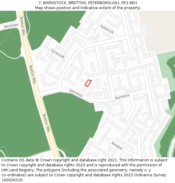 7, BARNSTOCK, BRETTON, PETERBOROUGH, PE3 8EH: Location map and indicative extent of plot