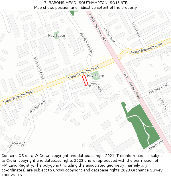 7, BARONS MEAD, SOUTHAMPTON, SO16 9TB: Location map and indicative extent of plot