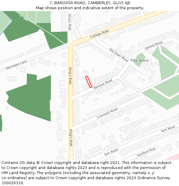 7, BAROSSA ROAD, CAMBERLEY, GU15 4JE: Location map and indicative extent of plot